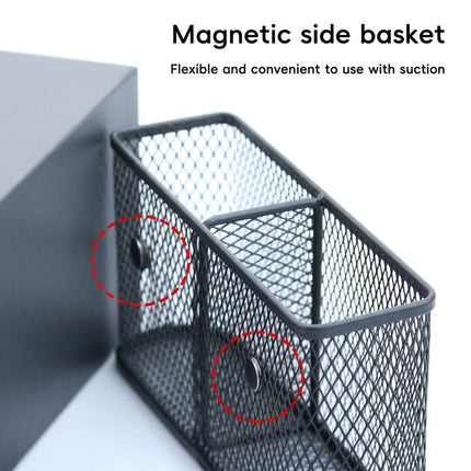 Dual Monitor Stand Extendable 98-112.5cm Black Metal Mesh Drawer Side Baskets