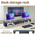 Dual Monitor Stand Extendable 98-112.5cm Black Metal Mesh Drawer Side Baskets