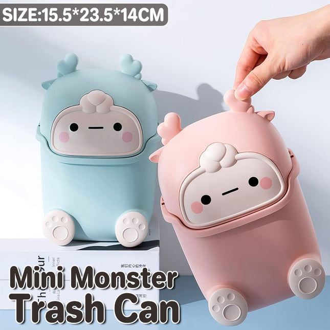 Mini Monster Trash Can Desktop Flip Top Garbage Bin Small Plastic Waste Basket