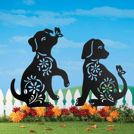 2pcs Iron Outdoor Garden Dog Statues Decorative Lawn Ornaments for Patio Decor