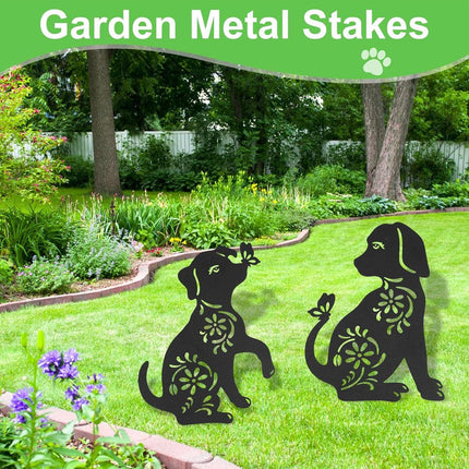 2pcs Iron Outdoor Garden Dog Statues Decorative Lawn Ornaments for Patio Decor