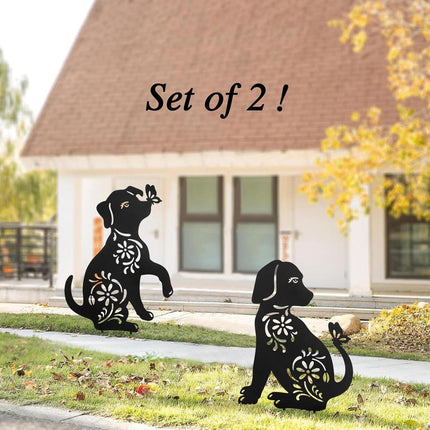 2pcs Iron Outdoor Garden Dog Statues Decorative Lawn Ornaments for Patio Decor