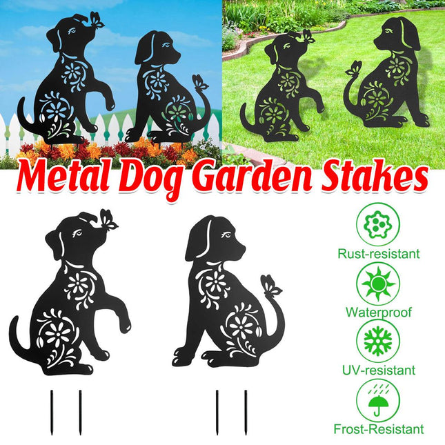 2pcs Iron Outdoor Garden Dog Statues Decorative Lawn Ornaments for Patio Decor