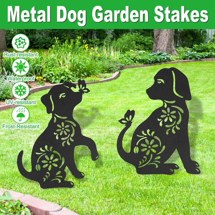 2pcs Iron Outdoor Garden Dog Statues Decorative Lawn Ornaments for Patio Decor