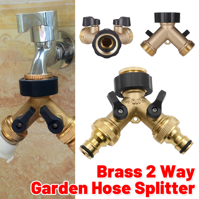 2 Way Solid Brass Hose Splitter 2-Way Hose Connector With Shut OFF/ON Valves
