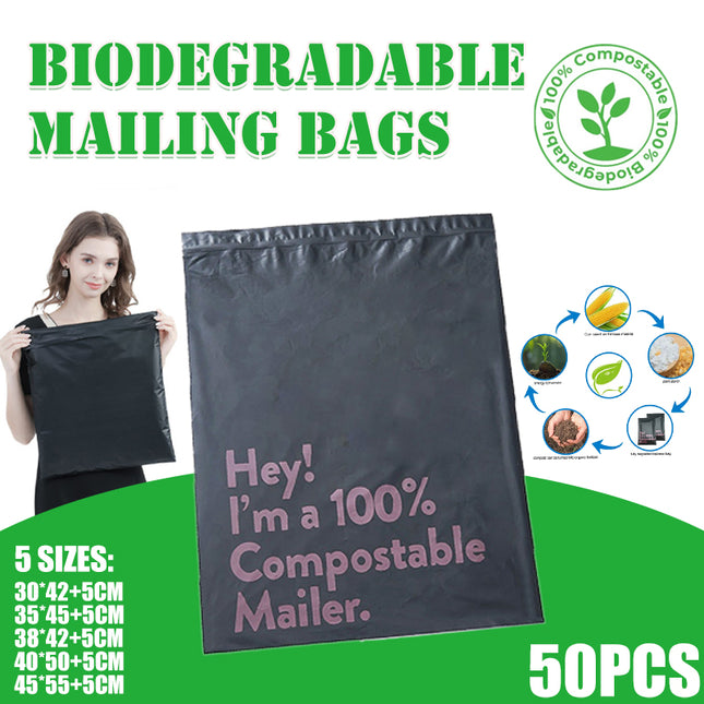 50PCS 5 Sizes Garment Bags Premium Grey Eco Friendly Postal Mailing Packing Bag