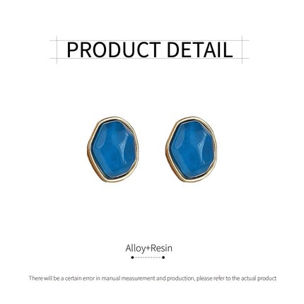 Geometric Blue Oil Drop Stud Earrings Retro Fashion Silver Needle Jewellery