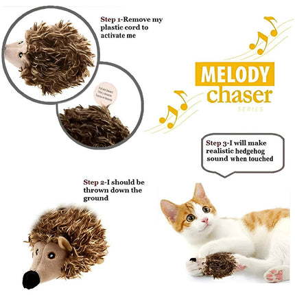 Motion Activated Hedgehog Cat Toy Plush Realistic Animal Sound Interactive Play