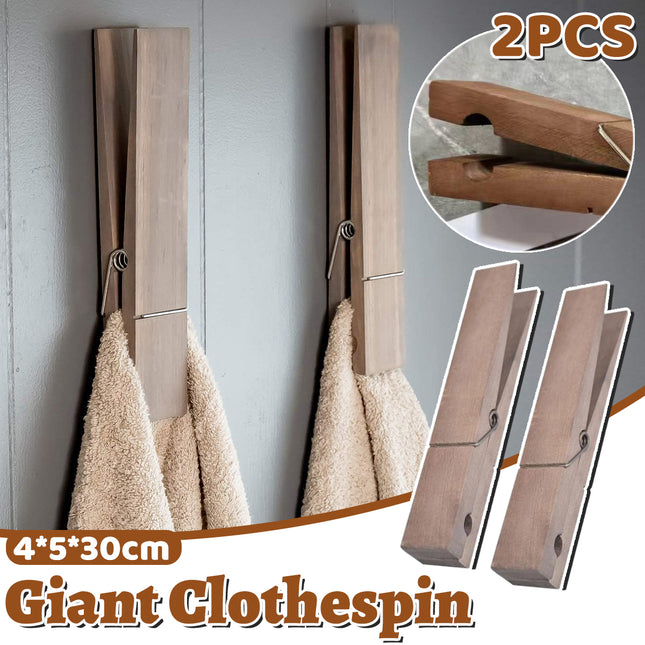 2PCS Bathroom Hook Giant Clothespin Wooden Bathroom Towel Holder Giant Towel Clip