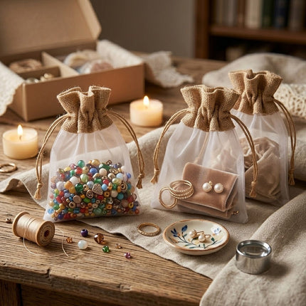 Organza Jute Drawstring Gift Bags 50pcs 10x15cm