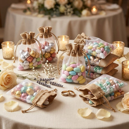 Organza Jute Drawstring Gift Bags 50pcs 10x15cm