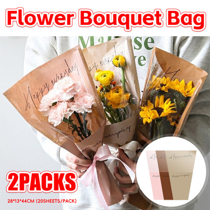 2Packs Kraft Paper Gift Bags Aesthetic Durable for Holiday Flower Gift Packaging