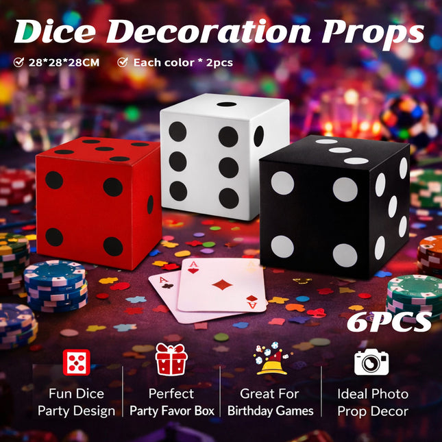 Giant Dice Party Favor Boxes 6 Pack Photo Props 28cm