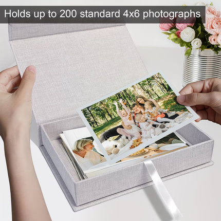 Linen Photo Storage Box 20x15x4cm Black Beige Grey
