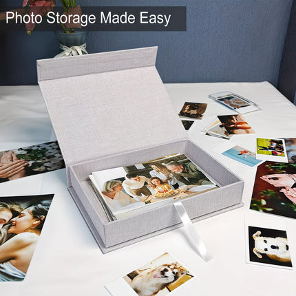 Linen Photo Storage Box 20x15x4cm Black Beige Grey