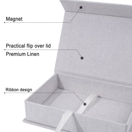 Linen Photo Storage Box 20x15x4cm Black Beige Grey