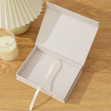 Linen Photo Storage Box 20x15x4cm Black Beige Grey
