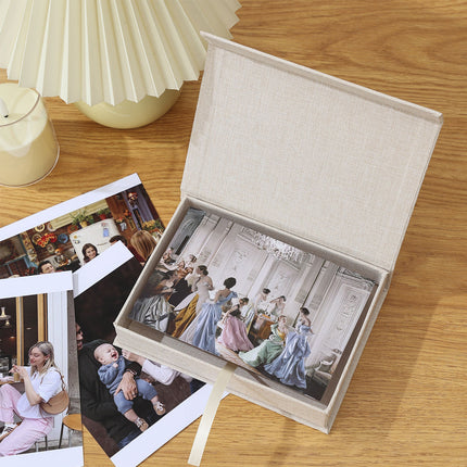 Linen Photo Storage Box 20x15x4cm Black Beige Grey