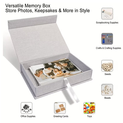 Linen Photo Storage Box 20x15x4cm Black Beige Grey