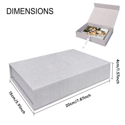Linen Photo Storage Box 20x15x4cm Black Beige Grey