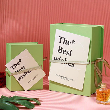 Book Style Magnetic Flip Gift Box Set with Handbag Card Ribbon for Wedding
