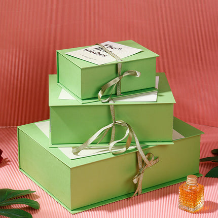 Book Style Magnetic Flip Gift Box Set with Handbag Card Ribbon for Wedding
