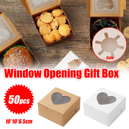50Pcs Clear Window Dessert Cake Packaging Gift Box Bakery Treat Party Treat Box