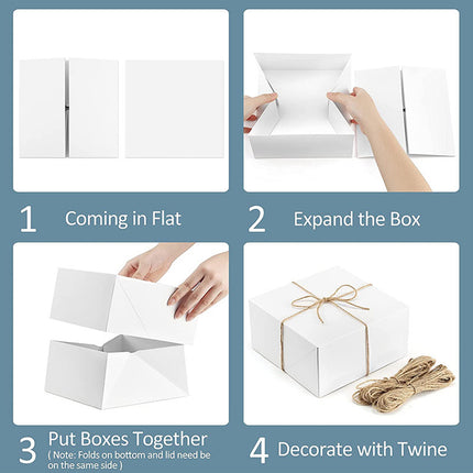 10Pcs Kraft Gift Boxes Set with Jute Rope 8x8x4 Inch Party Favour Packaging