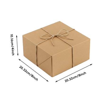 10Pcs Kraft Gift Boxes Set with Jute Rope 8x8x4 Inch Party Favour Packaging
