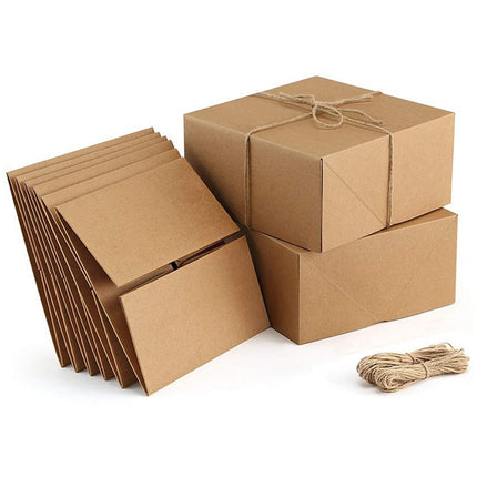 10Pcs Kraft Gift Boxes Set with Jute Rope 8x8x4 Inch Party Favour Packaging
