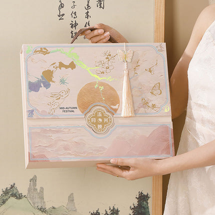 Pink Handheld Moon Cake Gift Box with 8 Inner Trays