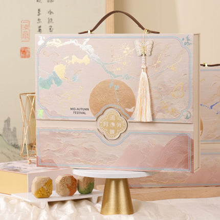 Pink Handheld Moon Cake Gift Box with 8 Inner Trays