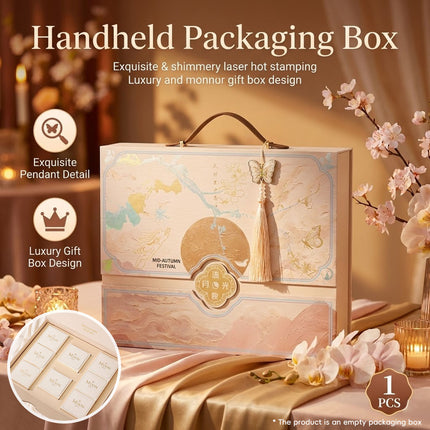 Pink Handheld Moon Cake Gift Box with 8 Inner Trays