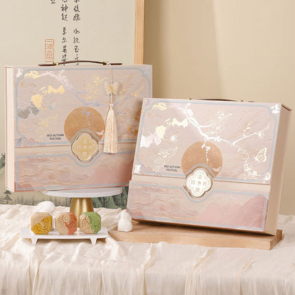 Pink Handheld Moon Cake Gift Box with 8 Inner Trays