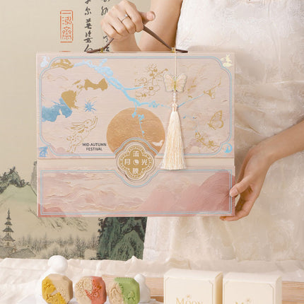 Pink Handheld Moon Cake Gift Box with 8 Inner Trays
