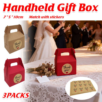3 Packs Handheld Kraft Paper Gift Boxes with Thank-you Stickers Party Favor Use