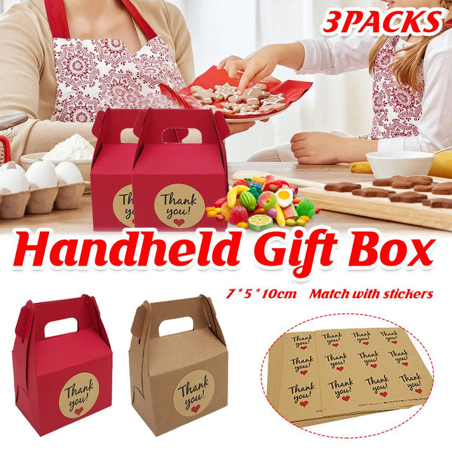 3 Packs Handheld Kraft Paper Gift Boxes with Thank-you Stickers Party Favor Use