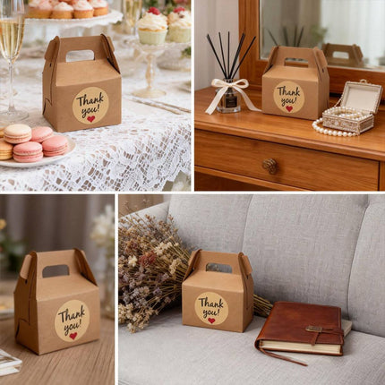 3 Packs Handheld Kraft Paper Gift Boxes with Thank-you Stickers Party Favor Use