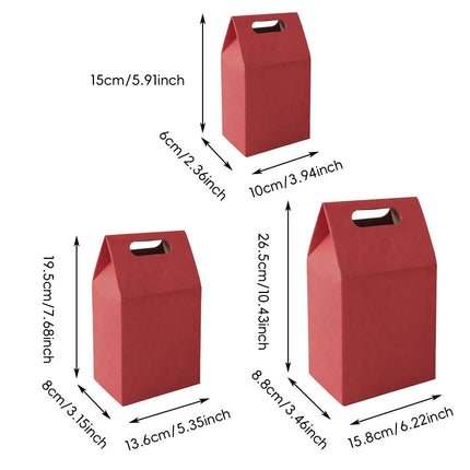 Red Gable Gift Boxes 30 Pack Handle S M L 10 to 26.5cm