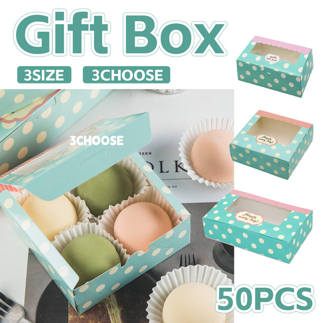 50 Pcs Dessert Gift Box with Clear Window 2 4 6 Piece for Bakery Cake Macaron