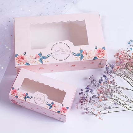 50 Pcs Dessert Gift Box with Clear Window 2 4 6 Piece for Bakery Cake Macaron