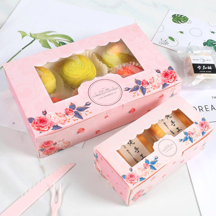 50 Pcs Dessert Gift Box with Clear Window 2 4 6 Piece for Bakery Cake Macaron