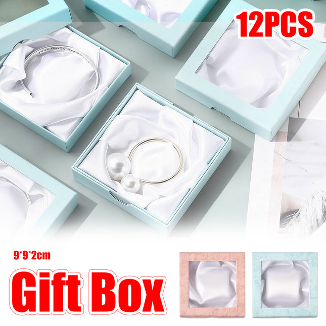 12Pcs Clear Window Jewelry Boxes Transparent Lid Display Case For Necklace Ring