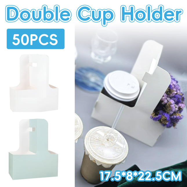 50PCS Handheld Double Cup Holder Sturdy Portable for Coffee Beverages Takeaway
