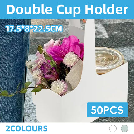 50PCS Handheld Double Cup Holder Sturdy Portable for Coffee Beverages Takeaway