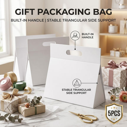 White Triangular Gift Packaging Bags 5 Pack Handle