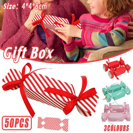 50PCS Candy Shape Christmas Gift Box Red Stripes Wedding Gift Storage Case Decor