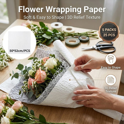 Embossed Flower Wrapping Paper 5 Packs 50x52cm 25 Sheets