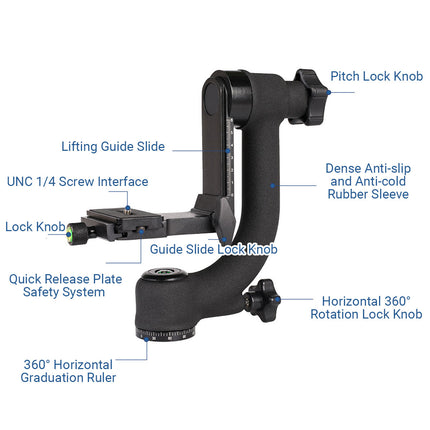 Camera Telephoto Lens Gimbal Tripod Head for Outdoor Wildlife Sports Photography