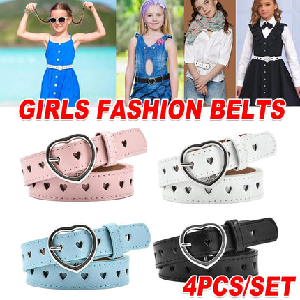 4pcs Women Hollow Out Belt Love Buckle Fashion Waist Belt Adjustable Strap